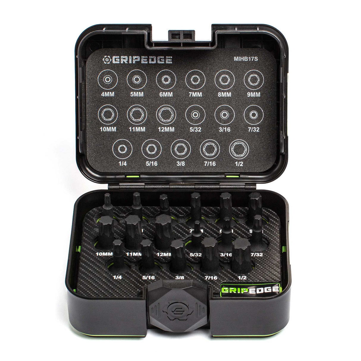 GripEdge MIHB17S 17-piece 3/8-inch drive metric and SAE impact hex driver set in storage case