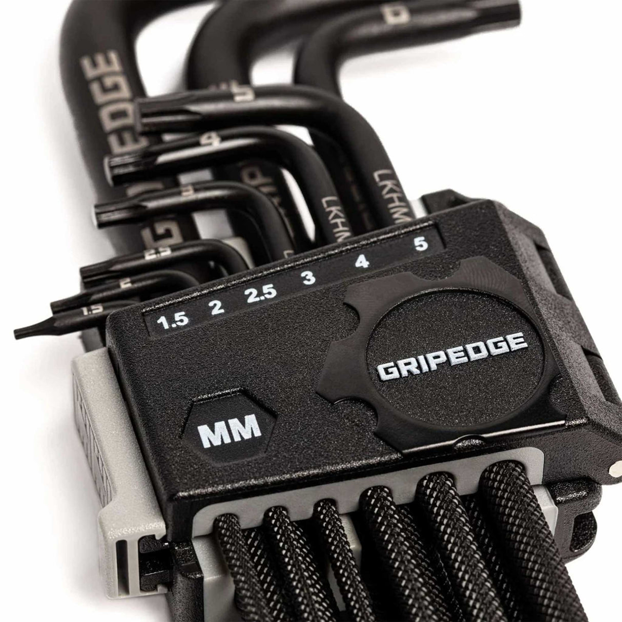 GripEdge LKHM9LS long metric hex key set showing extra-long keys and storage holder