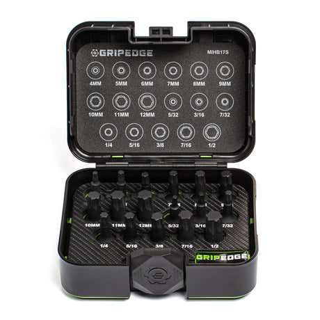 GripEdge MIHB17S 17-piece 3/8-inch drive metric and SAE impact hex driver set in storage case