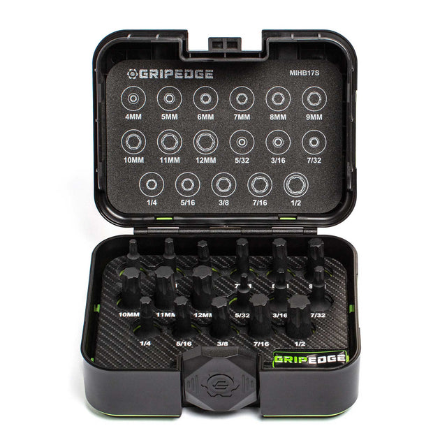 GripEdge MIHB17S 17-piece 3/8-inch drive metric and SAE impact hex driver set in storage case