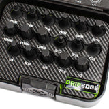 Close-up of GripEdge MIHB17S impact hex driver set showing RPT hex drivers and storage case