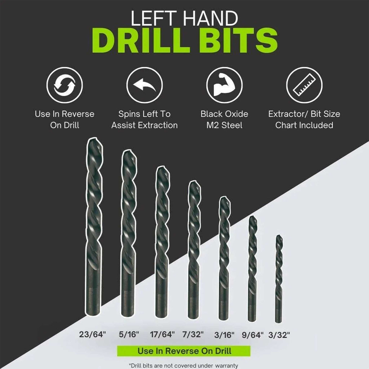 Left-hand drill bits included with the GripEdge BBX14S broken bolt extractor set