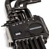 GripEdge LKHM9LS long metric hex key set showing extra-long keys and storage holder