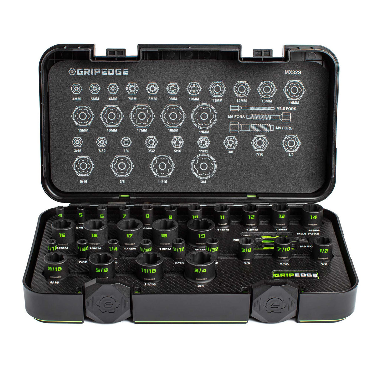 GripEdge MX32S 32-PC Master Socket Extractor Set with metric and SAE extractor sockets