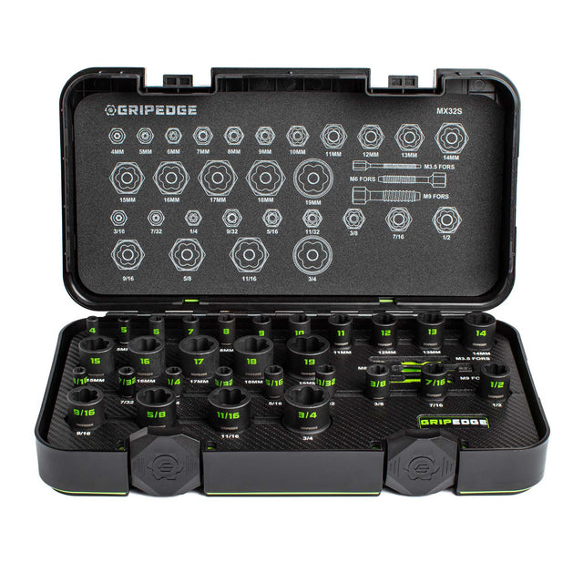 GripEdge MX32S 32-PC Master Socket Extractor Set with metric and SAE extractor sockets